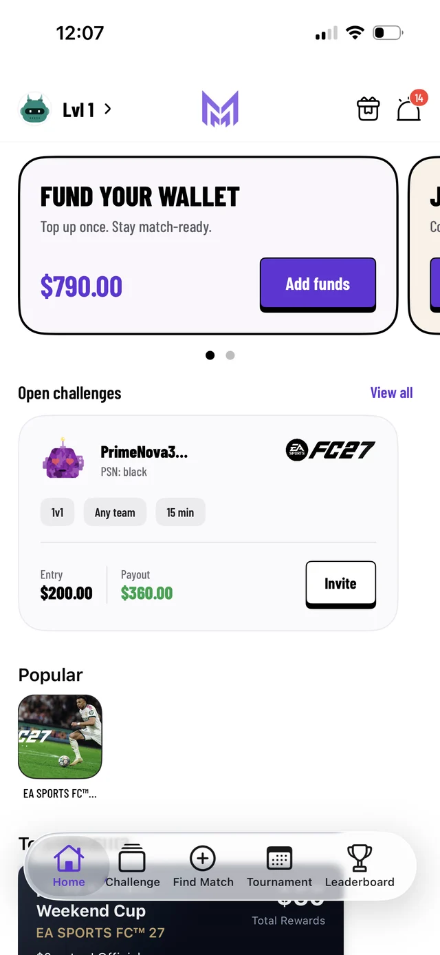 Open challenge on FC 27 with a $200 entry and $360 payout